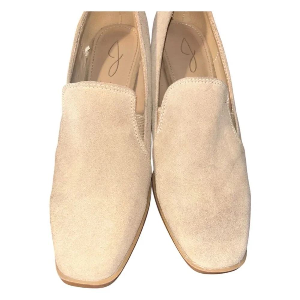 Joie Women’s 7.5 Wevenly Tan Beige Suede Leather Slip On Stretch Block Heel